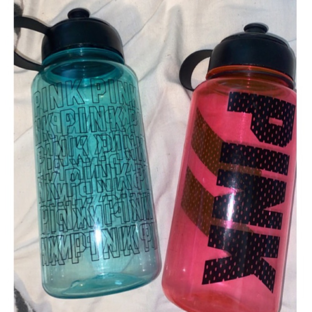 Pink Victoria Secret water bottles